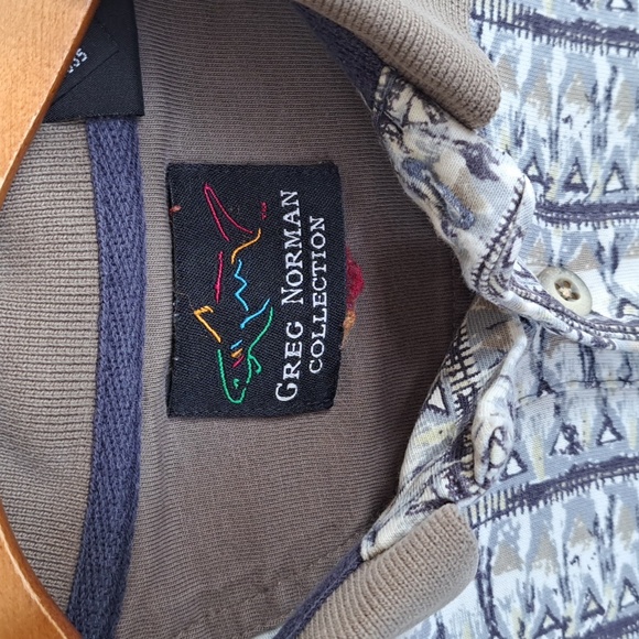 Vintage 90s Y2K Greg Norman Collection Polo Shirt Aztec Print 100% Cotton - Picture 4 of 10